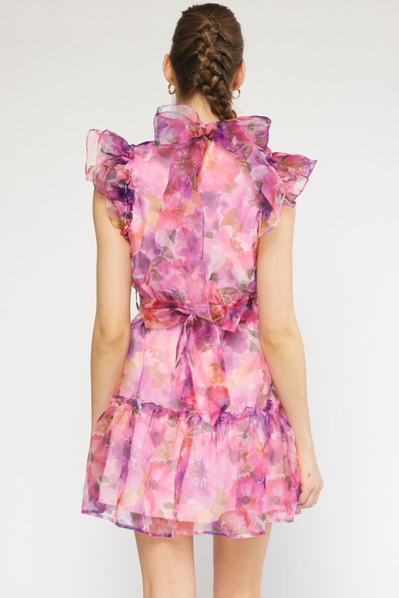 The Sweet Grace Pink Floral Ruffled Mini Dress