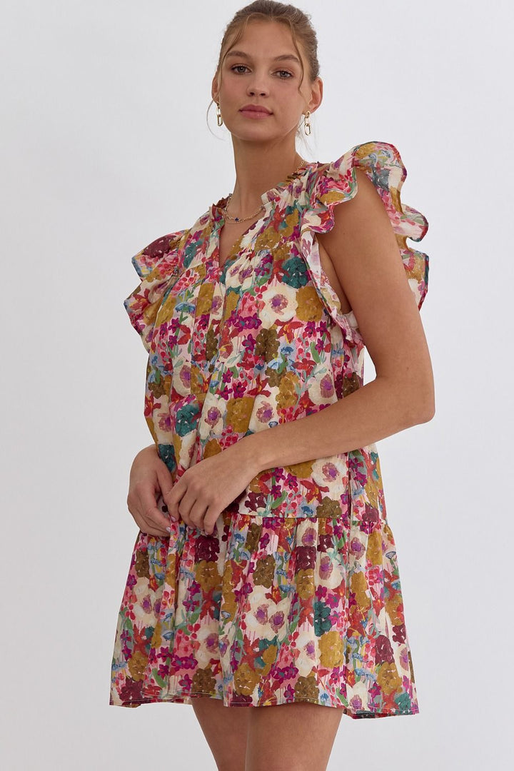 The In Bloom Fuchsia Floral Print Mini Dress