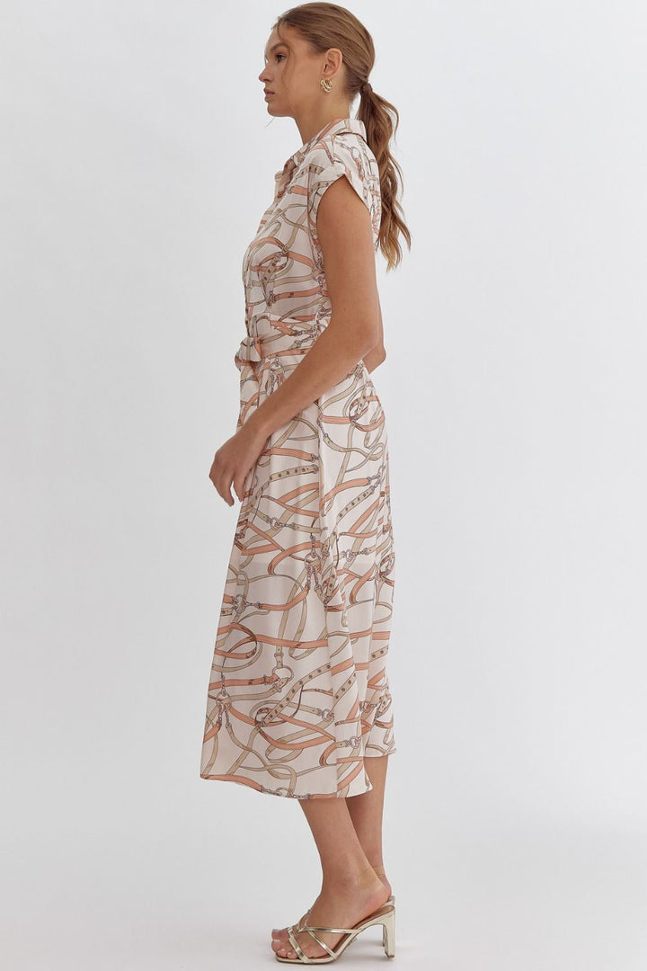 The Buckle Up Natural Harness Print Midi Dress