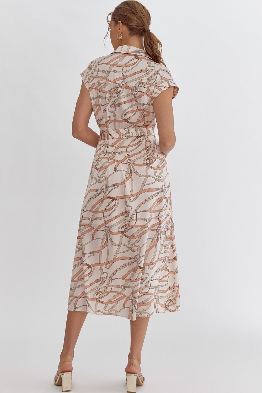 The Buckle Up Natural Harness Print Midi Dress