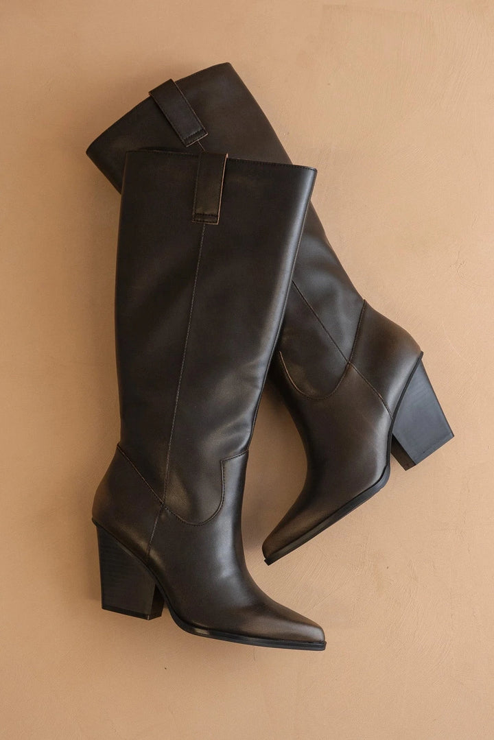 The Collins Distressed Black Pointed Toe Western Boots