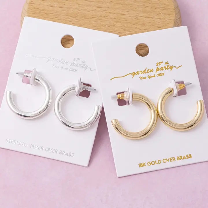 18K Gold Dipped Chunky Tube Mini Hoop Earrings