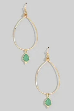 The Large Gold Teardrop Hoop Earrings with Stone Drop