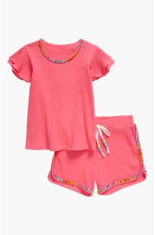 The Girls Pink Candy Gem Bead Short & Top Set by Lola and the Boys