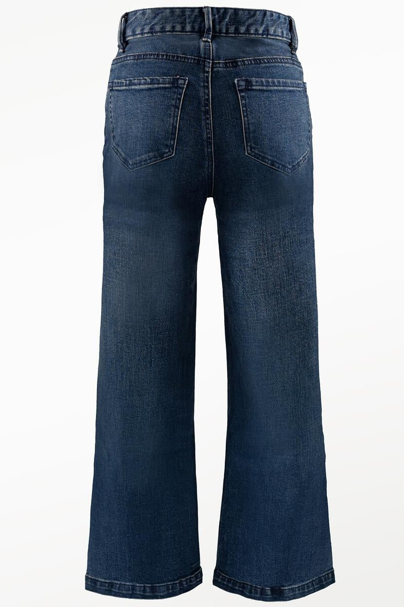 Girls High Rise Basic Straight Crop Denim Jeans in Dark Indigo by Tractr