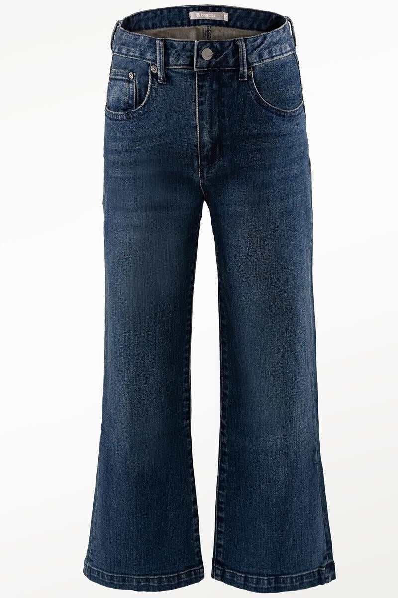 Girls High Rise Basic Straight Crop Denim Jeans in Dark Indigo by Tractr