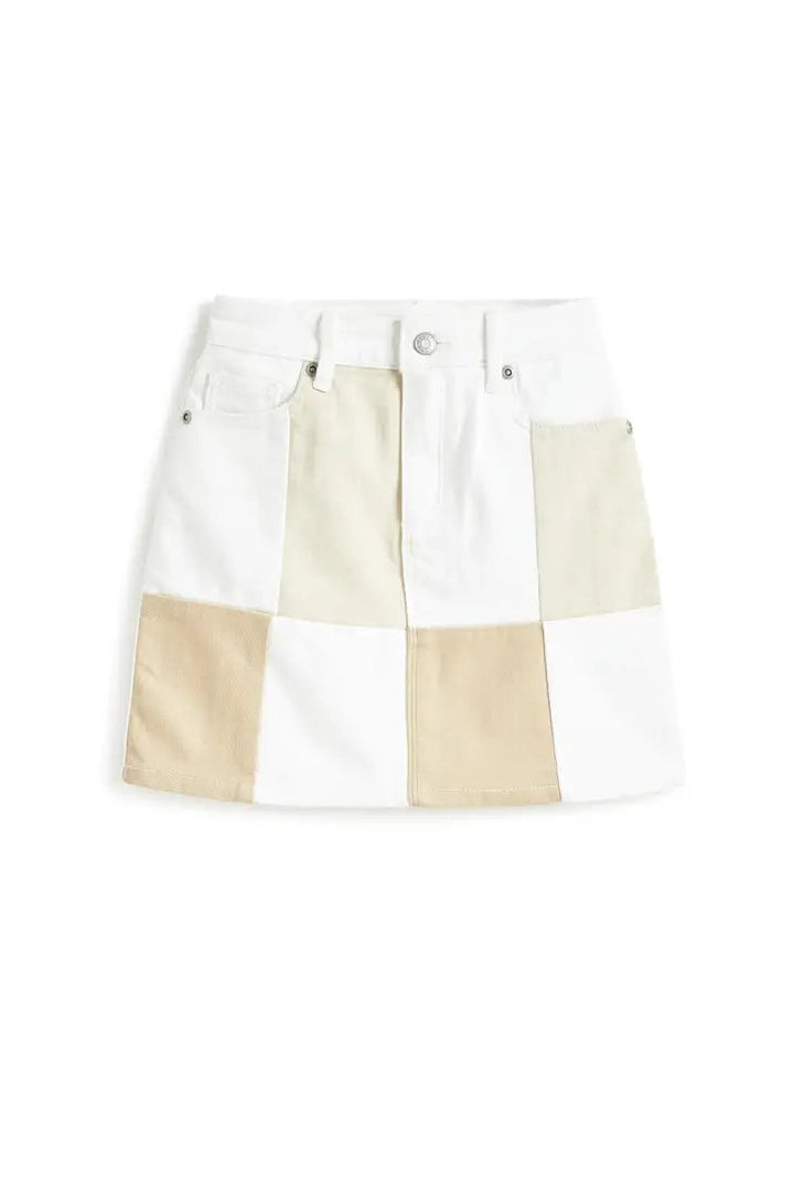 The Girls Patch it Up Cream & White Color Block Mini Skirt
