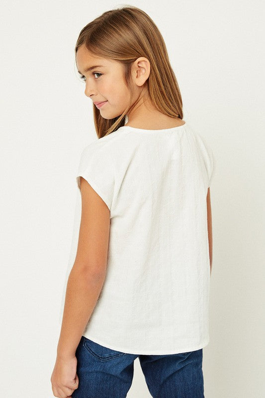 Girls White Embroidered Tie-Front Top