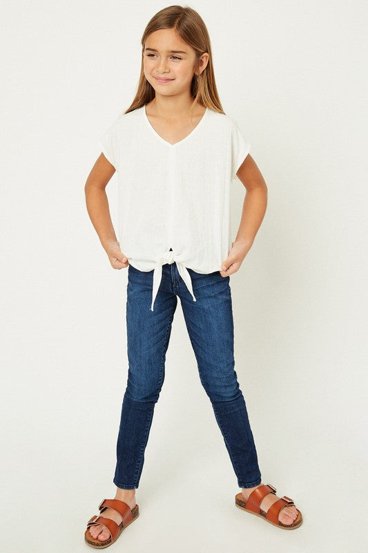 Girls White Embroidered Tie-Front Top