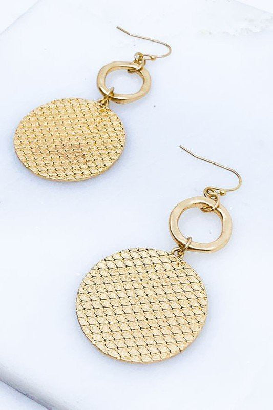 Textured Disc Drop Earrings