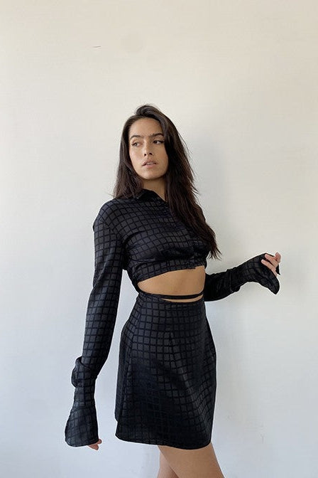 The Be Real Black Checkered Mini Skirt