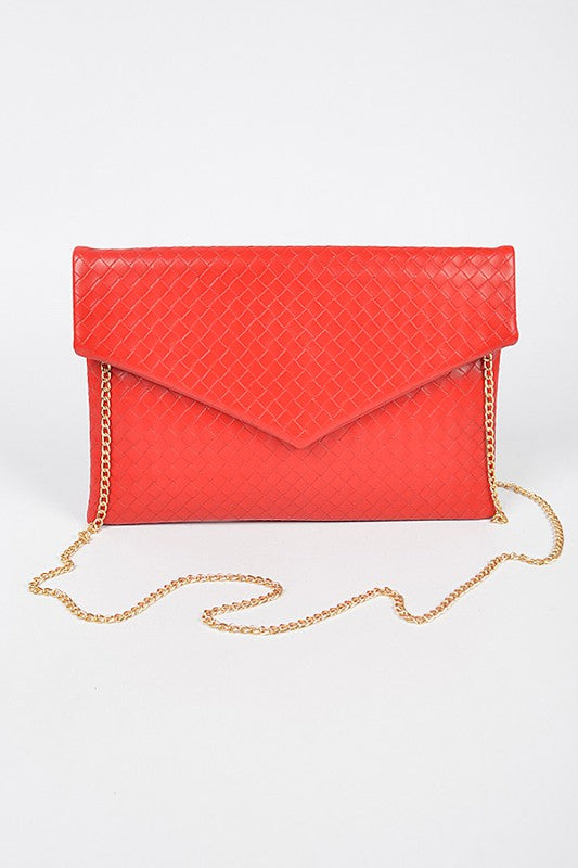 Braided Embossed Envelope Clutch with Gold Shoulder Strap