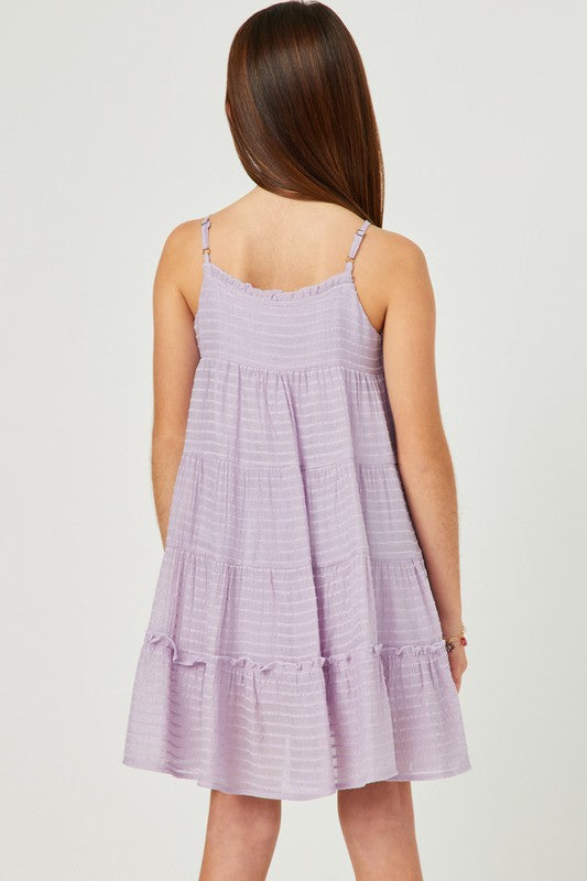 Girls Lavender Texture Stripe Tiered Halter Mini Dress