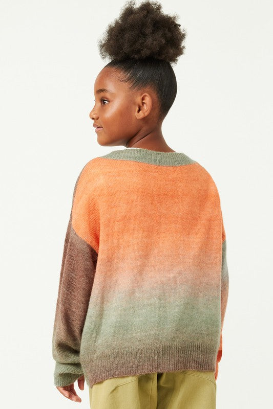 Girls Ombre Button Cardigan Sweater
