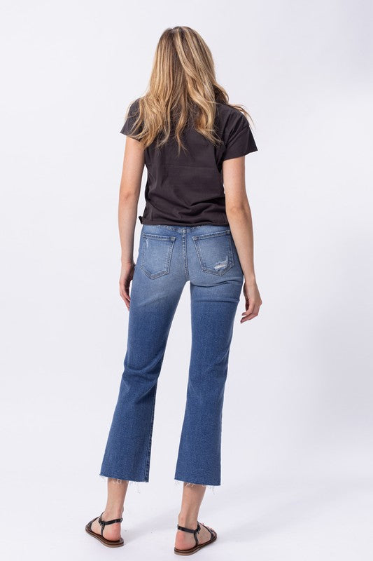 The Therra High Rise Distressed Straight Leg Ankle Jeans