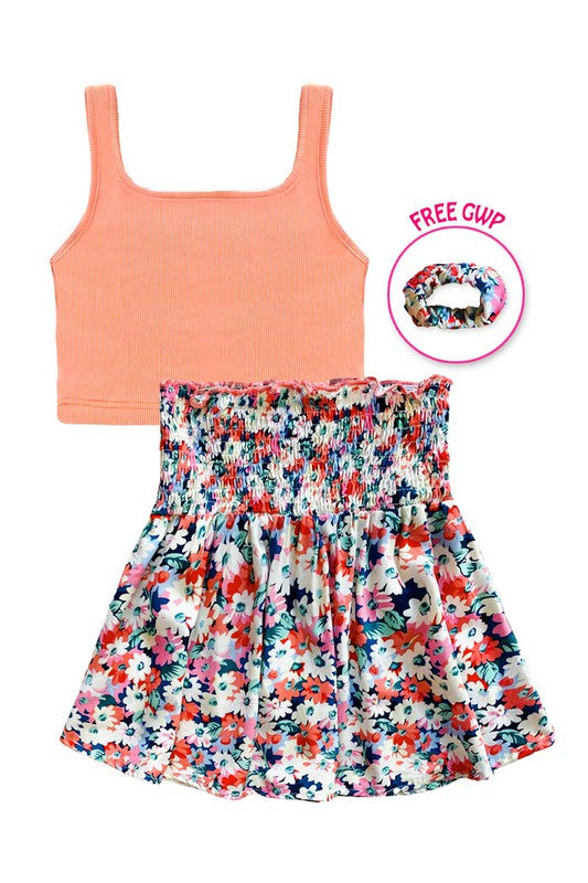The Floral Two Piece Skirt & Crop Tank Set