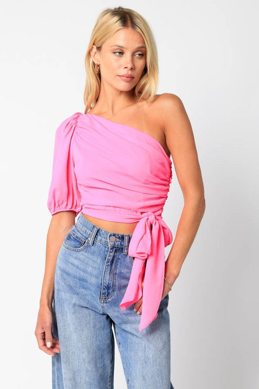 The Gina One Shoulder Puff Sleeve Crop Top