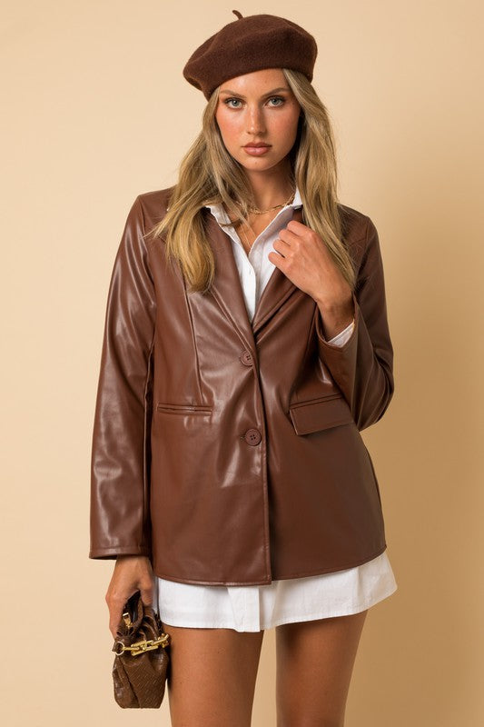 The Ground Rules Chocolate Faux Leather Dad Blazer