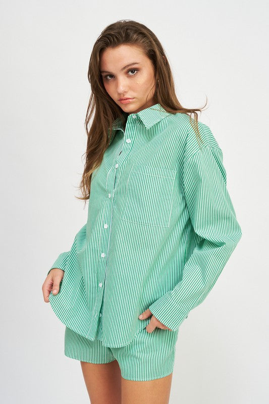 The Call Me Kelly Green Striped Shirt