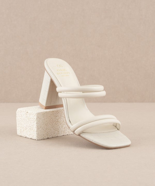 The Angela Beige Strappy Alligator Heels