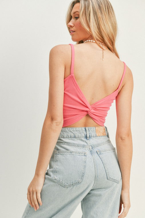 The Sunny Days Pink Twist Back Cropped Tank