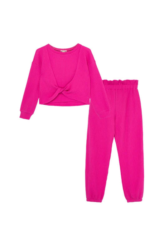 The Hot Shot Pink Waffle Knit Top & Joggers