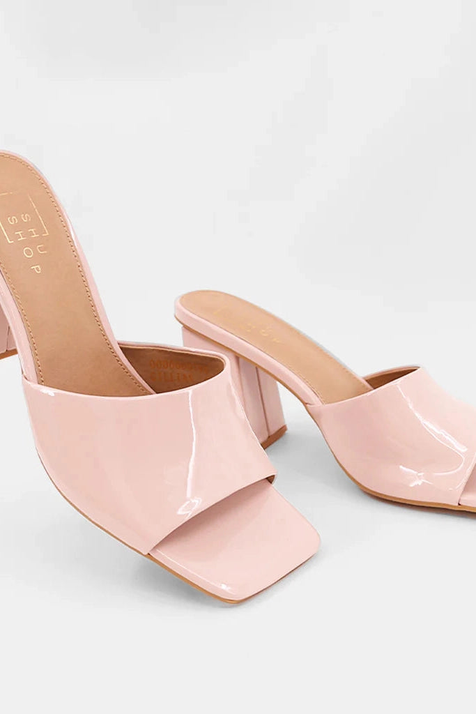 The Gillian Nude Patent Leather Block Heels