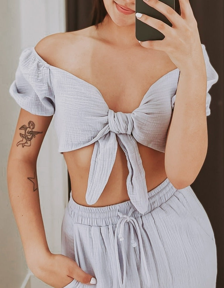 The Take Me To The Beach Gauze Tie Front Top