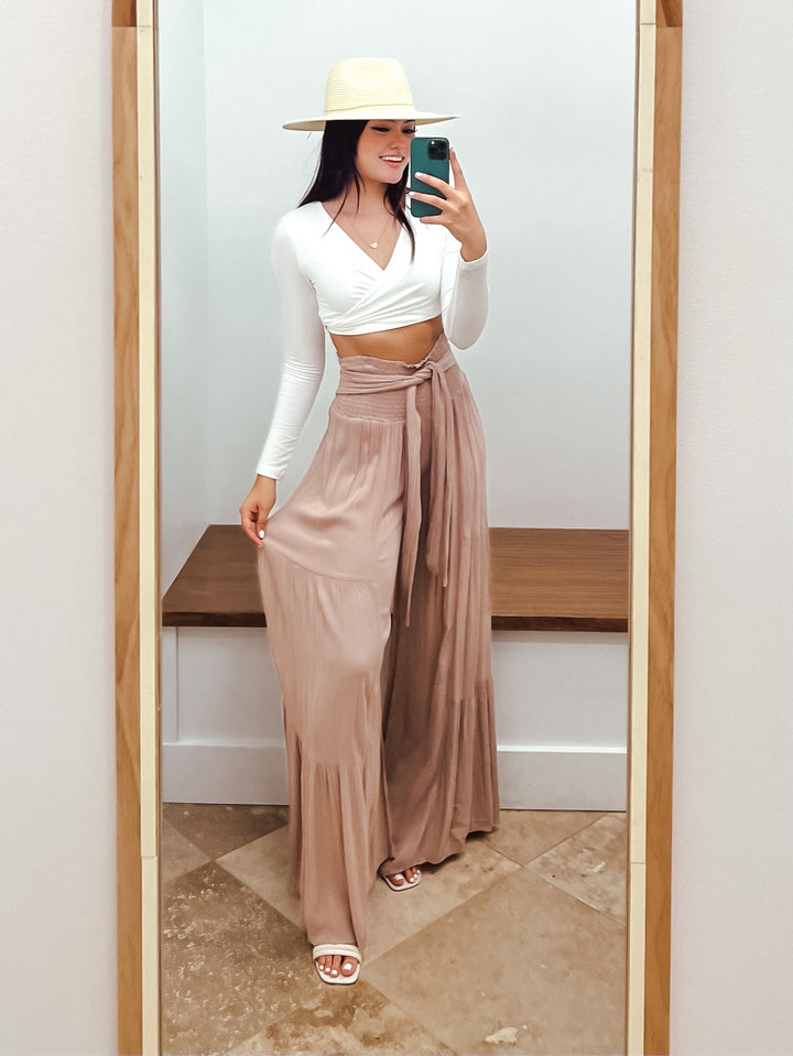 The Tilly Taupe Wide Leg Tiered Pants