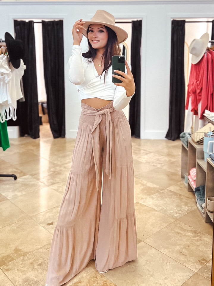 The Tilly Taupe Wide Leg Tiered Pants