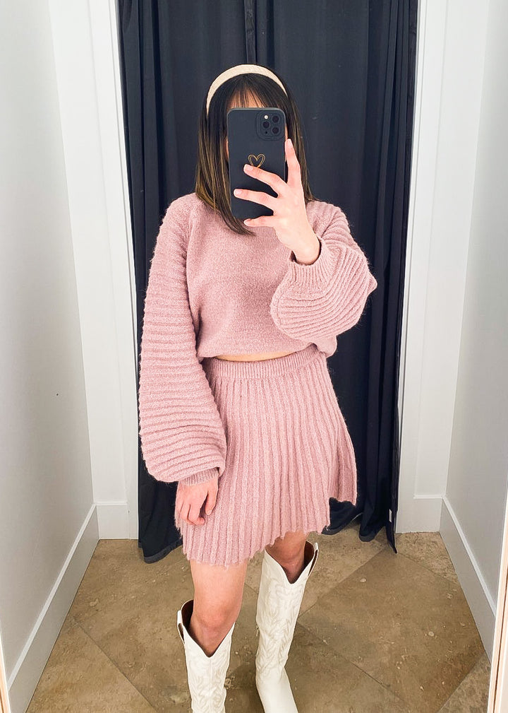 The Gabrielle Pink Pleated Knit Mini Skirt