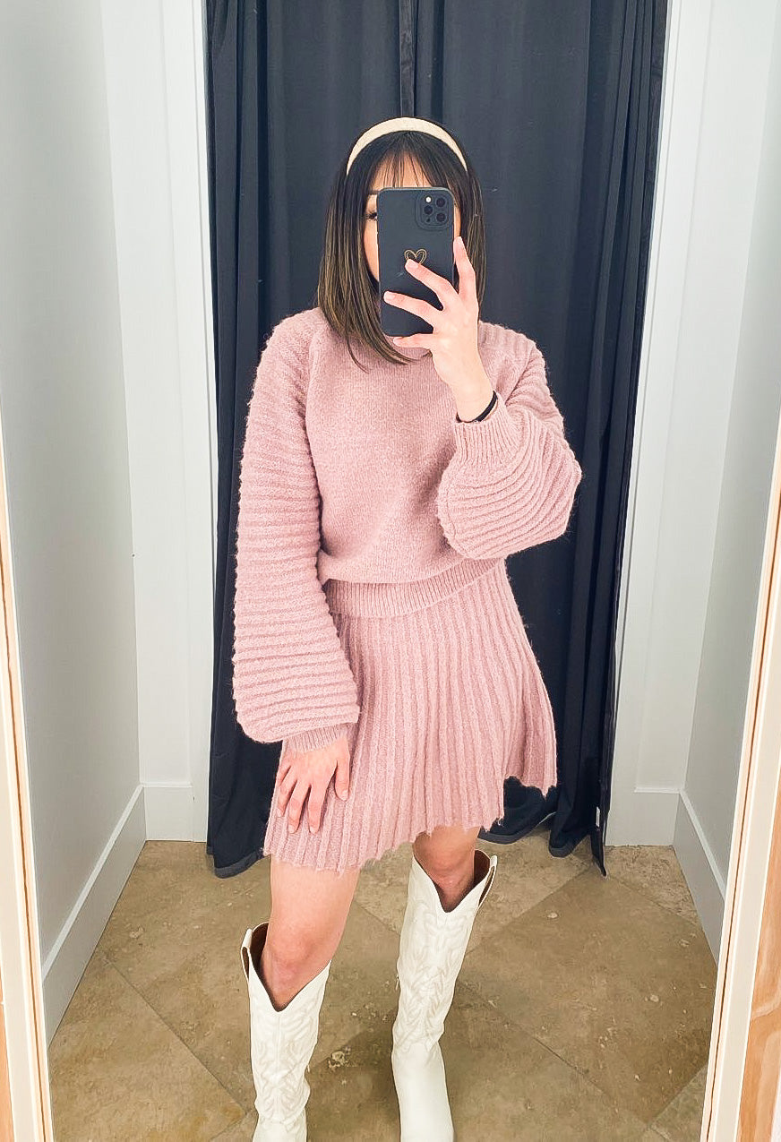The Gabrielle Pink Pleated Knit Mini Skirt