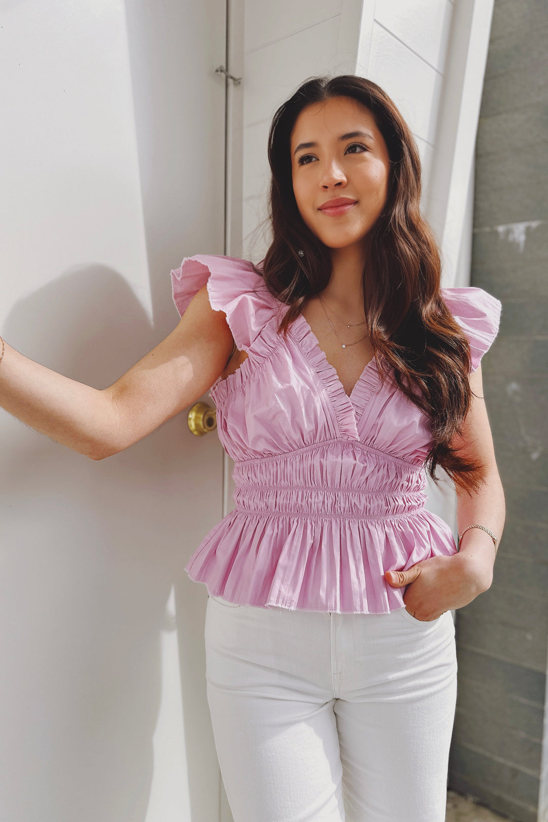 The Made You Look Pink Pleated Peplum Top