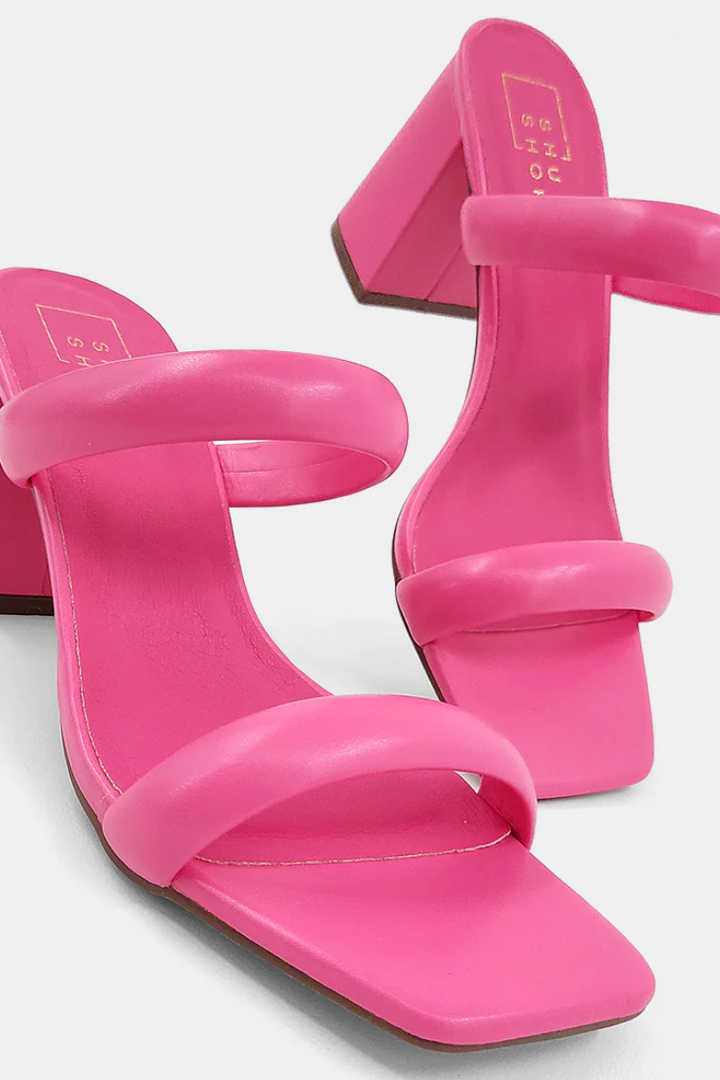 The Farah Bright Pink Strappy Blocked Heels by ShuShop
