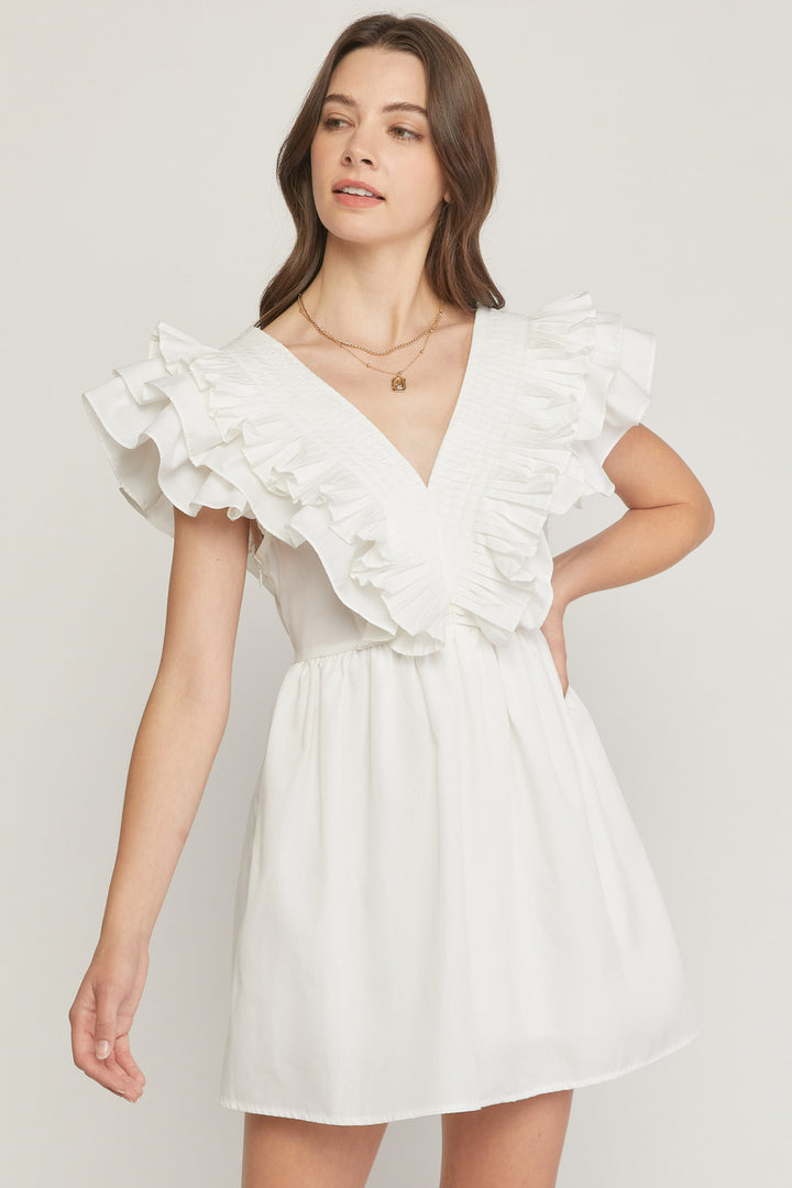 The Kristen V-Neck Ruffle Sleeve Mini Dress