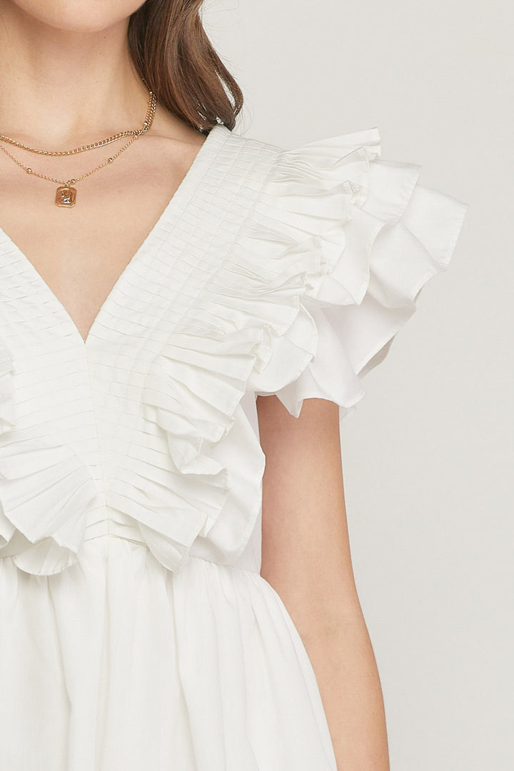 The Kristen V-Neck Ruffle Sleeve Mini Dress