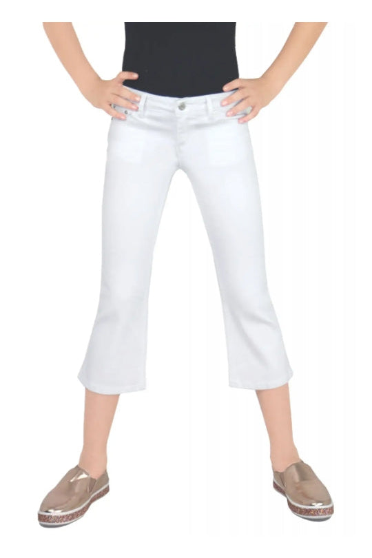Girls White High Rise Crop Flare Jeans