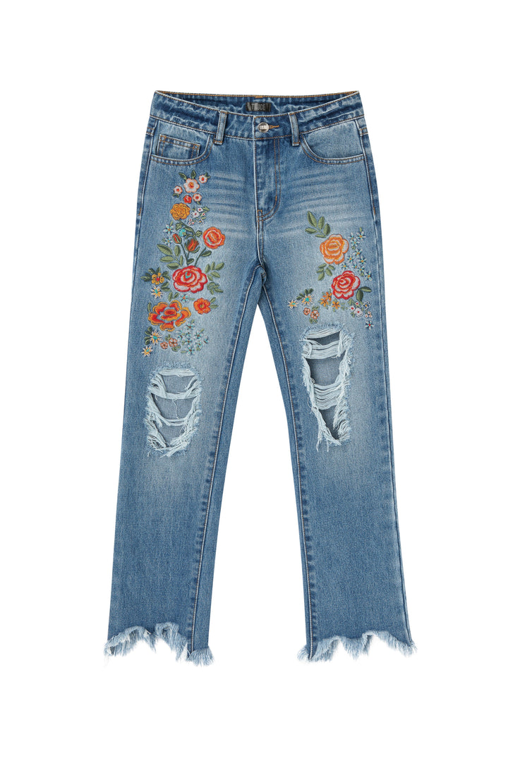 Flower Embroidered Jeans by TRUCE
